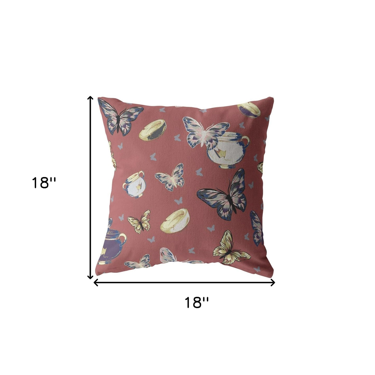 18" Copper Rose Butterflies Indoor Outdoor Throw Pillow