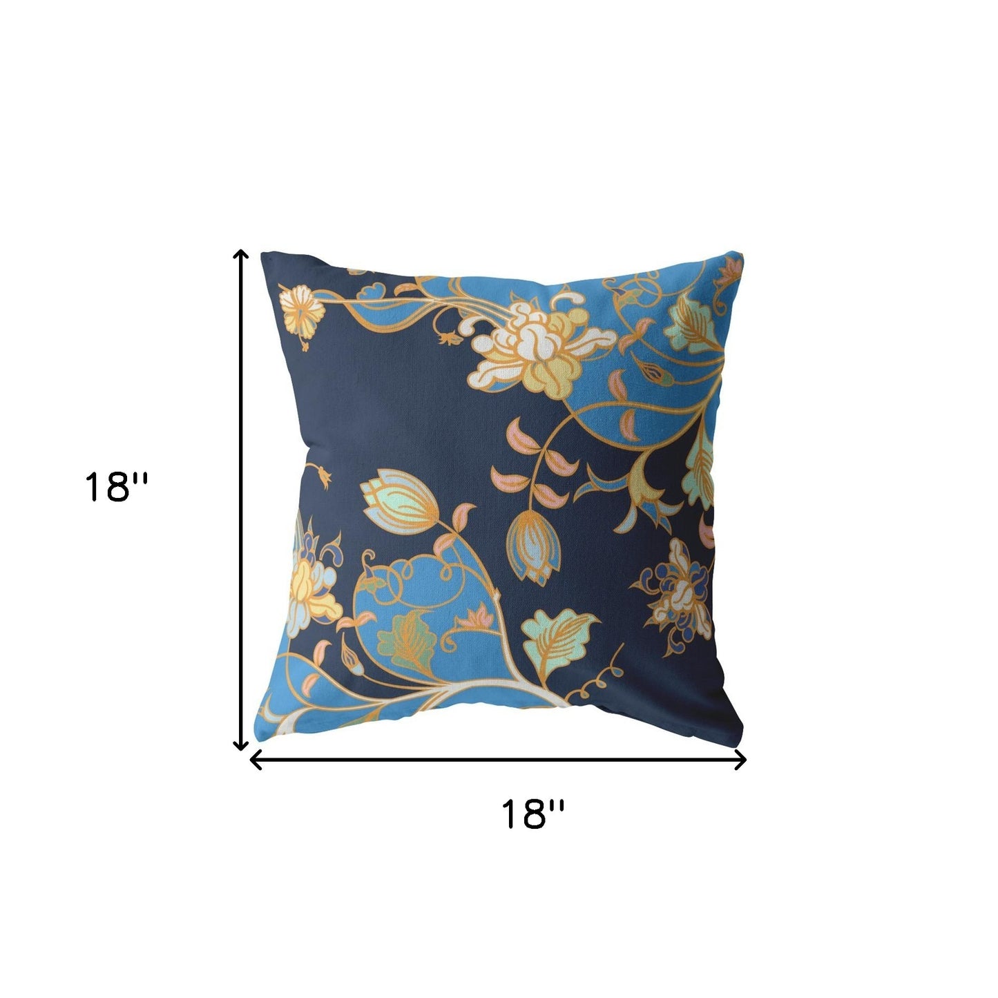 18" Navy Blue Garden Indoor Outdoor Throw Pillow