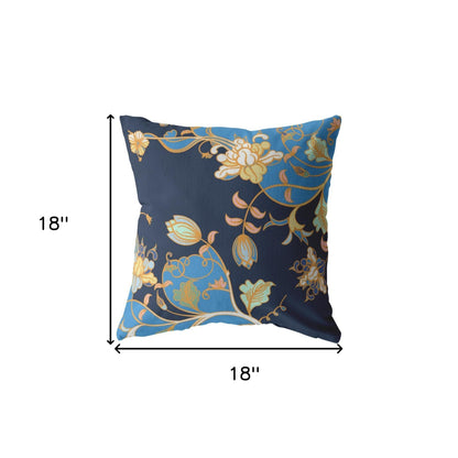 18" Navy Blue Garden Indoor Outdoor Throw Pillow