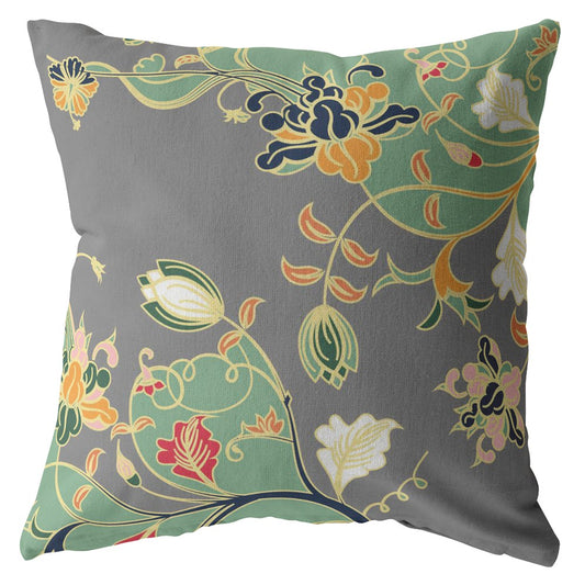 16" Green Gray Garden Indoor Outdoor Throw Pillow