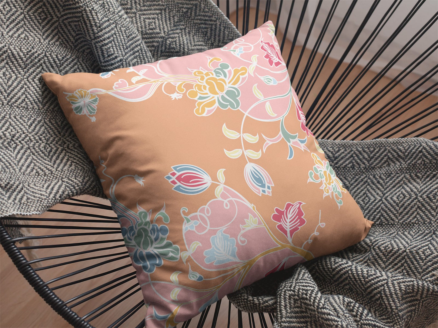 16" Pink Orange Garden Indoor Outdoor Throw Pillow