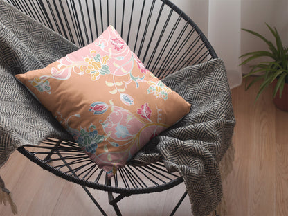 16" Pink Orange Garden Indoor Outdoor Throw Pillow