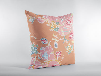 16" Pink Orange Garden Indoor Outdoor Throw Pillow