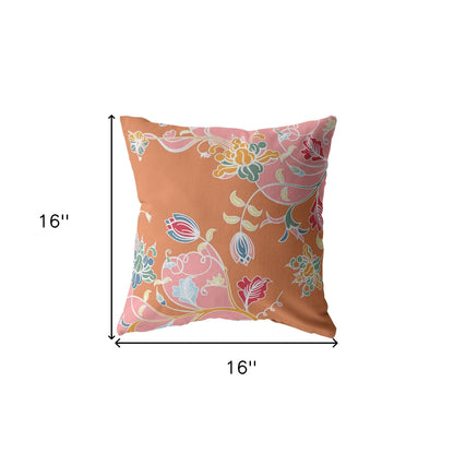 16" Pink Orange Garden Indoor Outdoor Throw Pillow