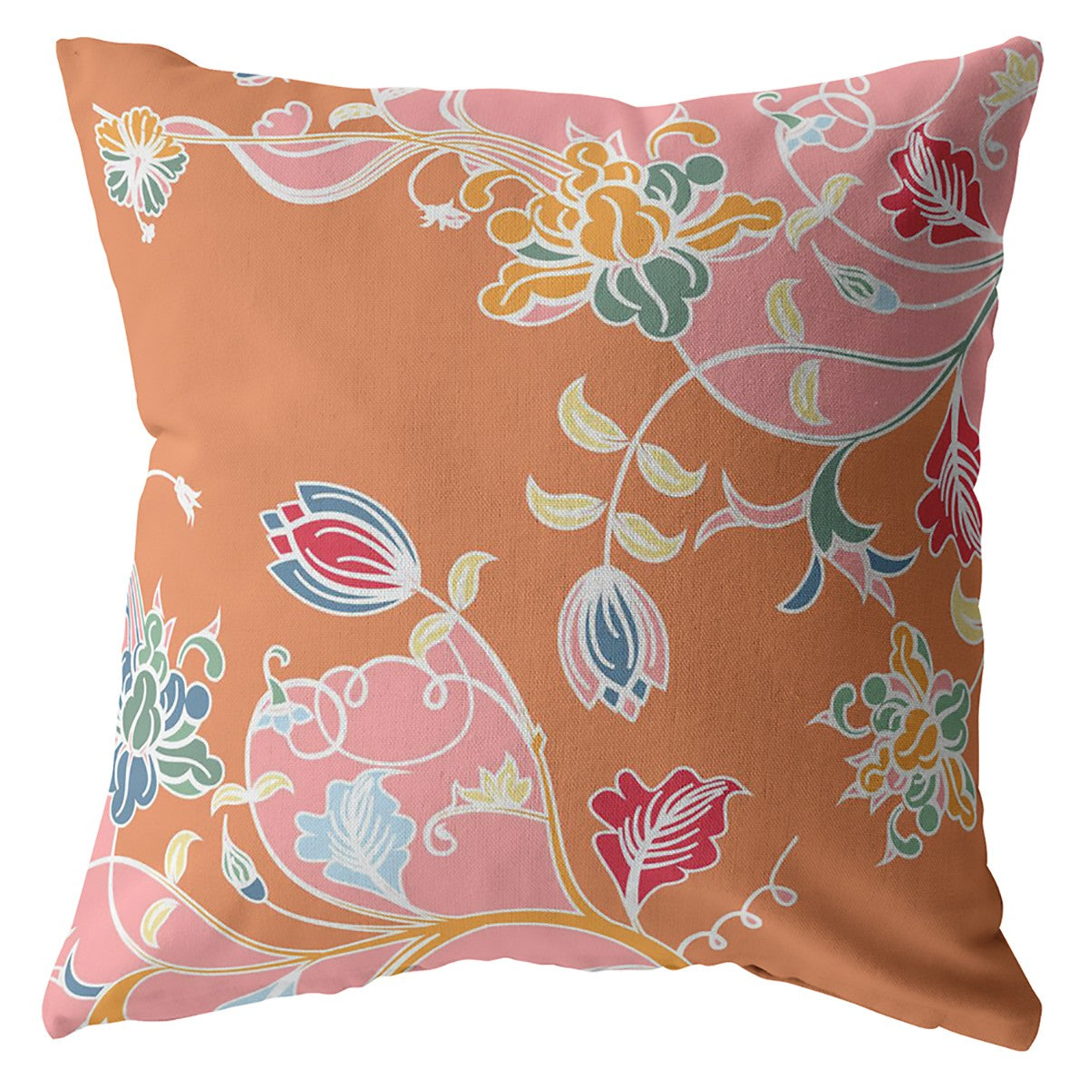 18" Pink Orange Garden Indoor Outdoor Throw Pillow