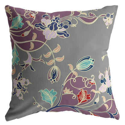 16" Purple Gray Garden Indoor Outdoor Throw Pillow