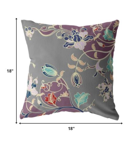 18" Purple Gray Garden Indoor Outdoor Throw Pillow