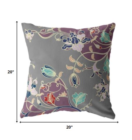 18" Purple Gray Garden Indoor Outdoor Throw Pillow