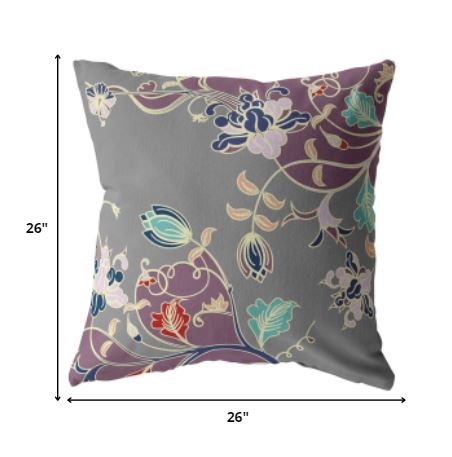 18" Purple Gray Garden Indoor Outdoor Throw Pillow