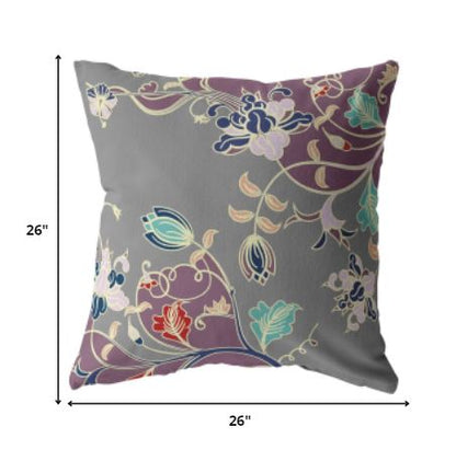 18" Purple Gray Garden Indoor Outdoor Throw Pillow