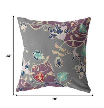 18" Purple Gray Garden Indoor Outdoor Throw Pillow