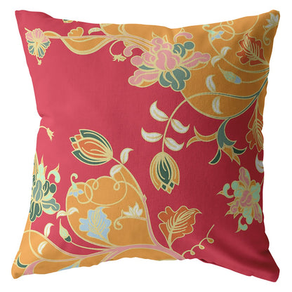 16" Orange Red Garden Indoor Outdoor Throw Pillow