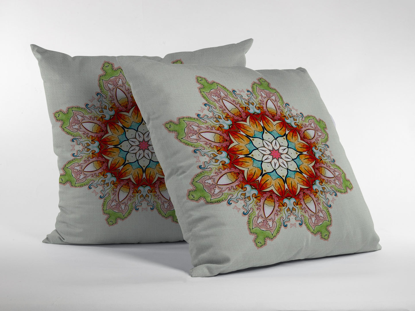 16" Orange Green Mandala Indoor Outdoor Throw Pillow