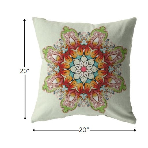 18" Orange Green Mandala Indoor Outdoor Throw Pillow