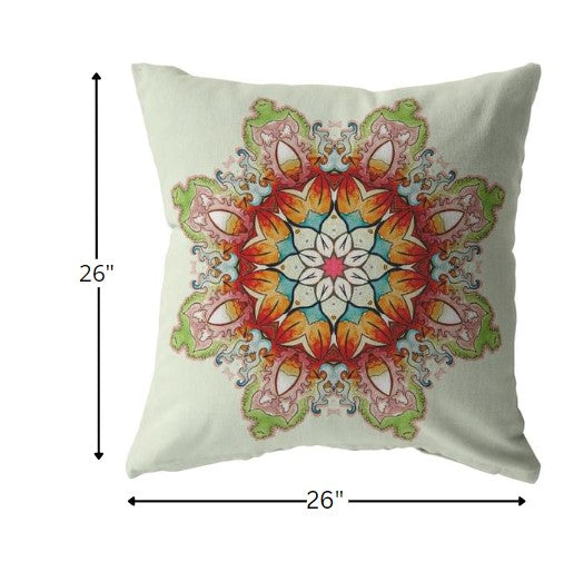 18" Orange Green Mandala Indoor Outdoor Throw Pillow