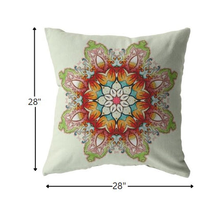 18" Orange Green Mandala Indoor Outdoor Throw Pillow