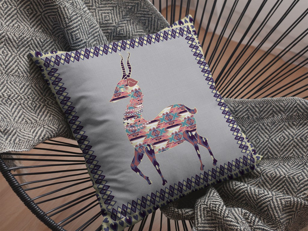 16" Purple Cream Boho Deer Indoor Outdoor Throw Pillow