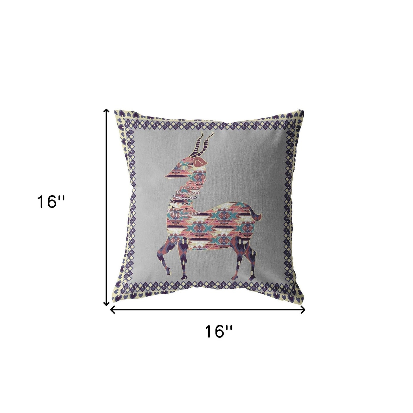 16" Purple Cream Boho Deer Indoor Outdoor Throw Pillow