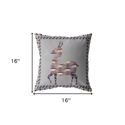 16" Purple Cream Boho Deer Indoor Outdoor Throw Pillow