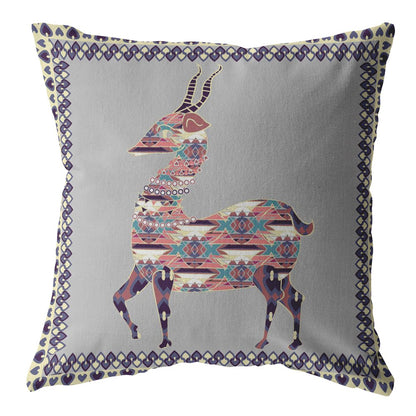 18" Purple Cream Boho Deer Indoor Outdoor Throw Pillow