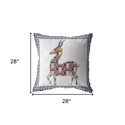 18" Blue White Boho Deer Indoor Outdoor Throw Pillow