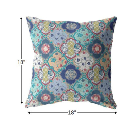 18” Blue Peach Trellis Indoor Outdoor Throw Pillow