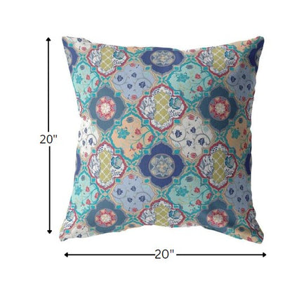 18” Blue Peach Trellis Indoor Outdoor Throw Pillow