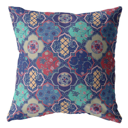 16” Navy Red Trellis Indoor Outdoor Throw Pillow