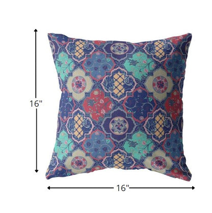 16” Navy Red Trellis Indoor Outdoor Throw Pillow