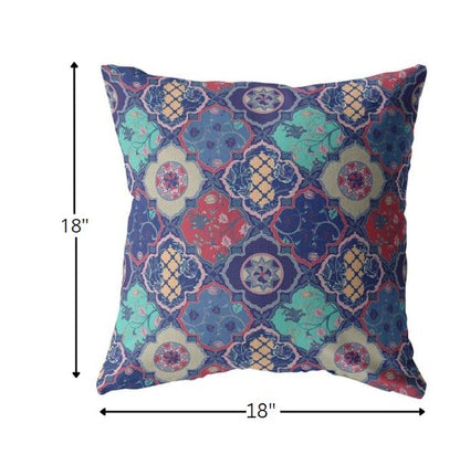 18” Navy Red Trellis Indoor Outdoor Throw Pillow