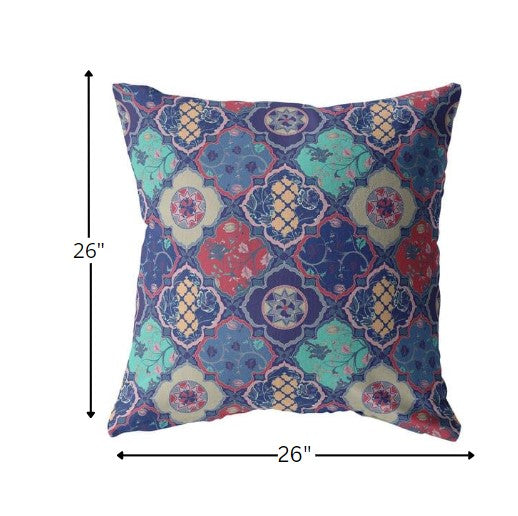 18” Navy Red Trellis Indoor Outdoor Throw Pillow