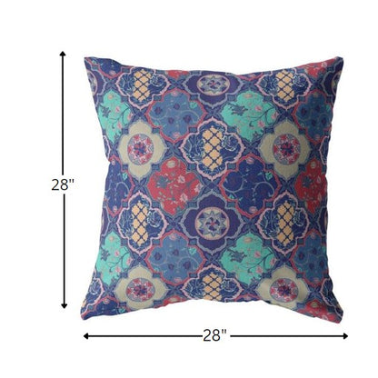 18” Navy Red Trellis Indoor Outdoor Throw Pillow