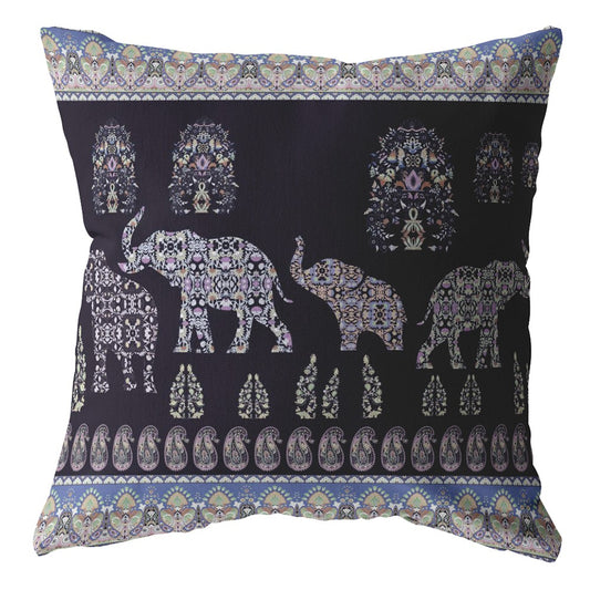 16” Purple Ornate Elephant Indoor Outdoor Throw Pillow