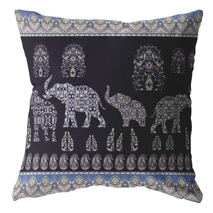 18” Purple Ornate Elephant Indoor Outdoor Throw Pillow