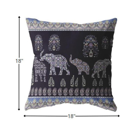 18” Purple Ornate Elephant Indoor Outdoor Throw Pillow