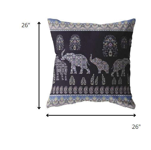 18” Purple Ornate Elephant Indoor Outdoor Throw Pillow