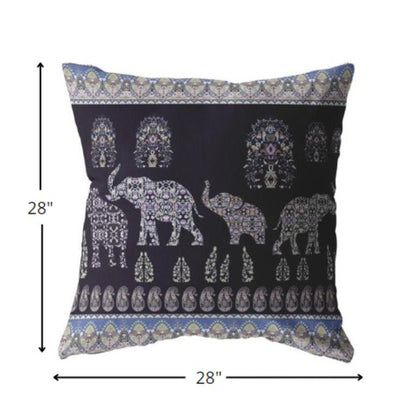 18” Purple Ornate Elephant Indoor Outdoor Throw Pillow