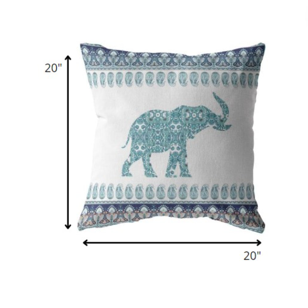 18” Teal Ornate Elephant Indoor Outdoor Throw Pillow