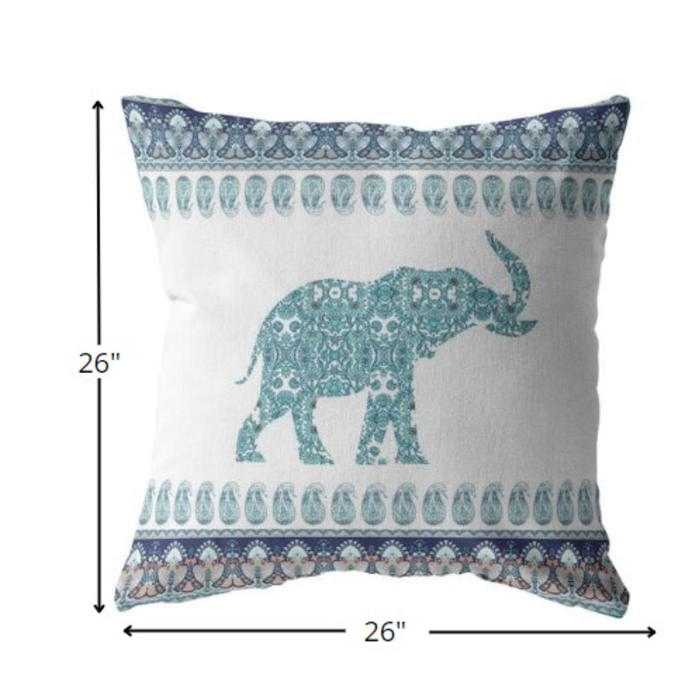 18” Teal Ornate Elephant Indoor Outdoor Throw Pillow