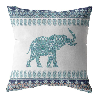 18” Teal Ornate Elephant Indoor Outdoor Throw Pillow