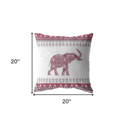 18” Red White Ornate Elephant Indoor Outdoor Throw Pillow