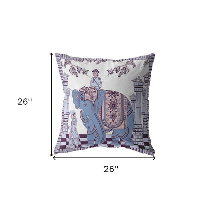 18” Blue Purple Ornate Elephant Indoor Outdoor Throw Pillow