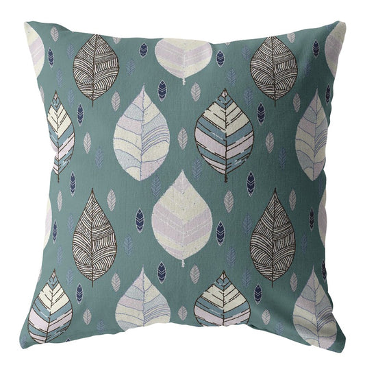 16” Pine Green Leaves Indoor Outdoor Throw Pillow