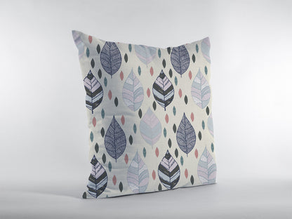 16” Cream Gray Leaves Indoor Outdoor Throw Pillow