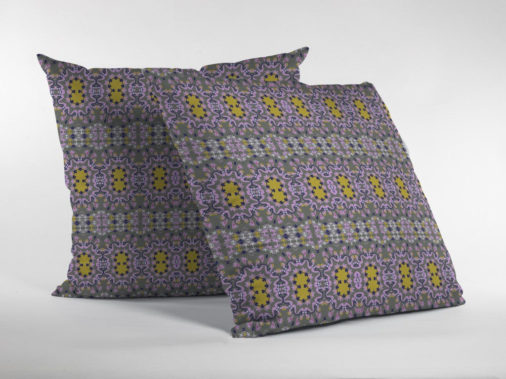 16” Purple Yellow Geofloral Indoor Outdoor Throw Pillow