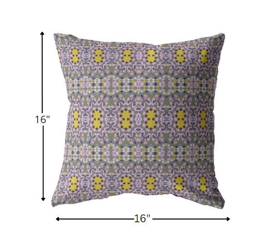 16” Purple Yellow Geofloral Indoor Outdoor Throw Pillow