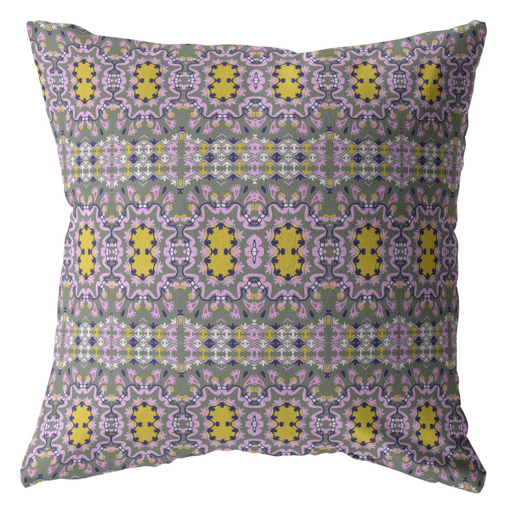 18” Purple Yellow Geofloral Indoor Outdoor Throw Pillow