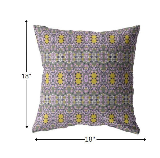 18” Purple Yellow Geofloral Indoor Outdoor Throw Pillow