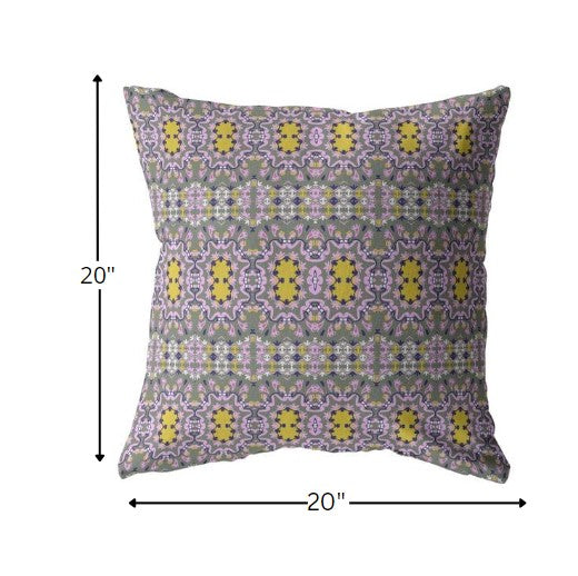 18” Purple Yellow Geofloral Indoor Outdoor Throw Pillow