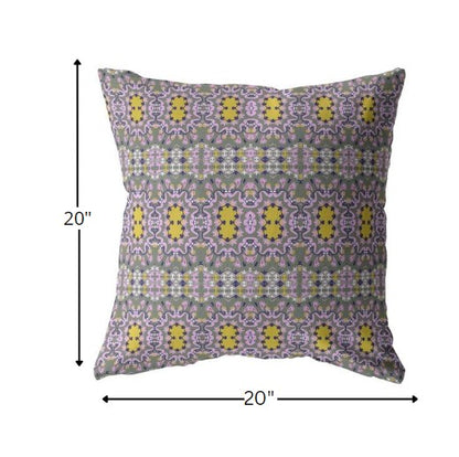 18” Purple Yellow Geofloral Indoor Outdoor Throw Pillow